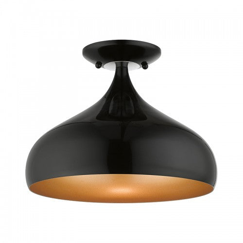 ##Antique Hardware## 1 Light Shiny Black Semi-Flush Mount