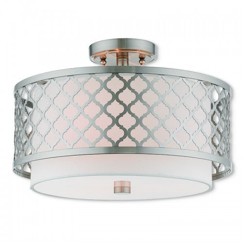 Antique Hardware 3 Light Brushed Nickel Ceiling Mount Semi Flush
