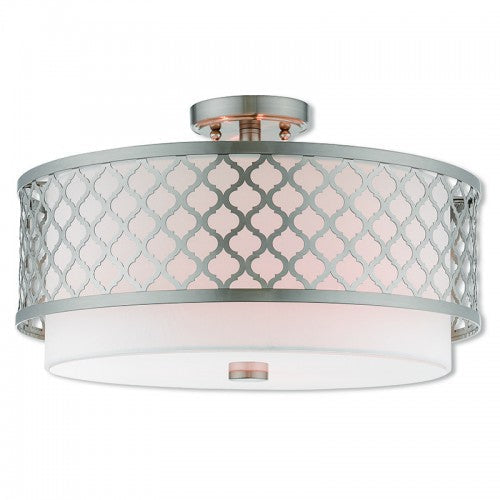 ##Antique Hardware## 3 Light Brushed Nickel Ceiling Mount