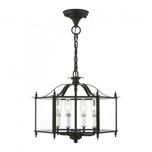 ##Antique Hardware## 4 Light Black with Brushed Nickel Accents Convertible Pendant / Semi-Flush