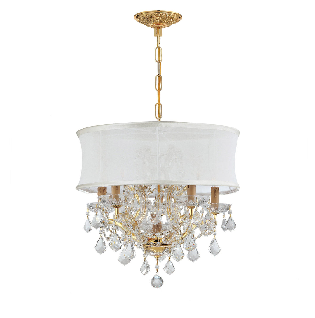 ##Antique Hardware## Brentwood 6 Light Swarovski Strass Crystal Gold Drum Shade Chandelier