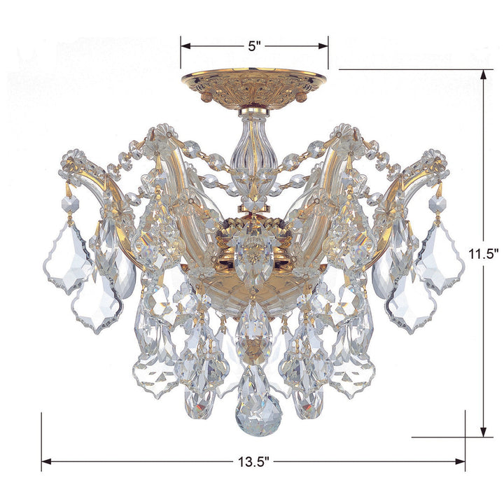 ##Antique Hardware## Maria Theresa 3 Light Hand Cut Crystal Gold Semi Flush Mount