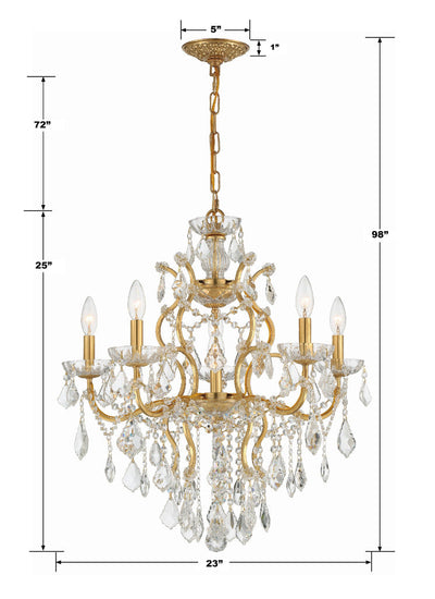 Antique Hardware Filmore 6 Light Hand Cut Crystal Antique Gold Chandelier Chandelier