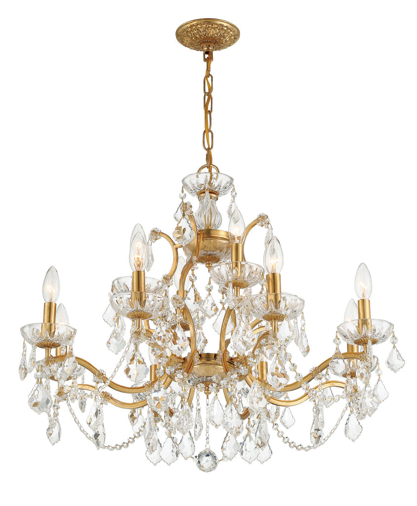 ##Antique Hardware## Filmore 12 Light Spectra Crystal Antique Gold Chandelier