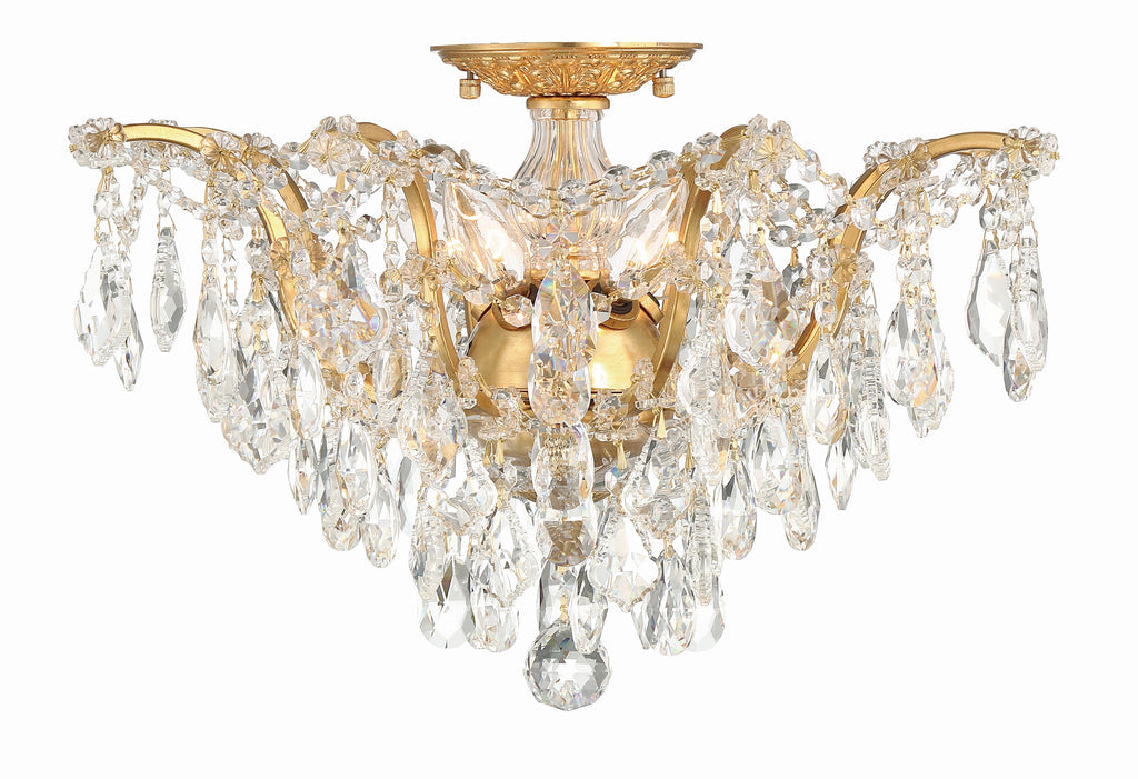 ##Antique Hardware## Filmore 5 Light Hand Cut Crystal Antique Gold Flush Mount