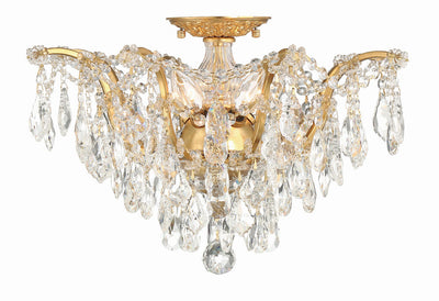 ##Antique Hardware## Filmore 5 Light Hand Cut Crystal Antique Gold Flush Mount