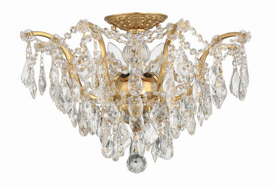##Antique Hardware## Filmore 5 Light Hand Cut Crystal Antique Gold Flush Mount