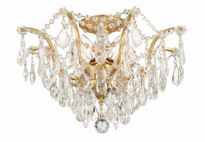 ##Antique Hardware## Filmore 5 Light Hand Cut Crystal Antique Gold Flush Mount