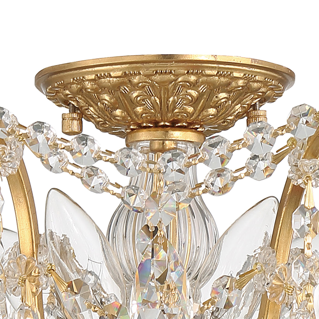 ##Antique Hardware## Filmore 5 Light Hand Cut Crystal Antique Gold Flush Mount