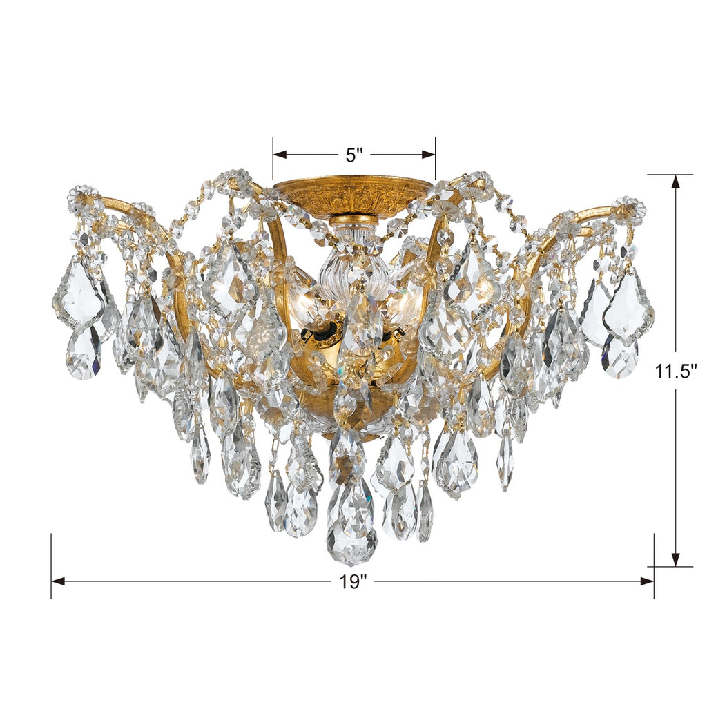 ##Antique Hardware## Filmore 5 Light Hand Cut Crystal Antique Gold Flush Mount