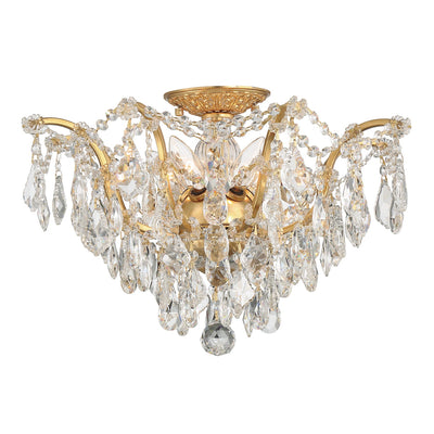 ##Antique Hardware## Filmore 5 Light Spectra Crystal Antique Gold Flush Mount