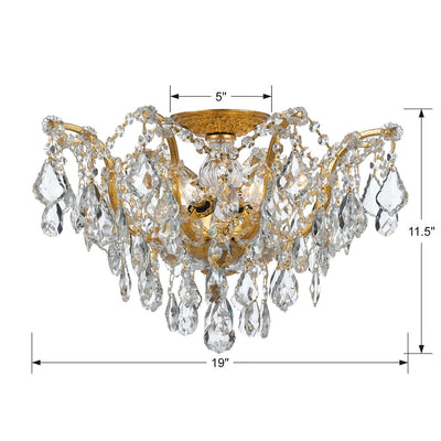 ##Antique Hardware## Filmore 5 Light Spectra Crystal Antique Gold Flush Mount