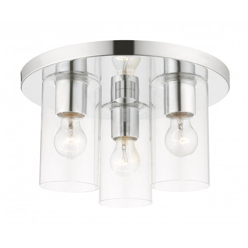 ##Antique Hardware## 3 Light Polished Chrome Flush Mount