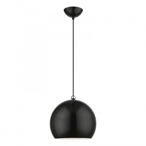 ##Antique Hardware## 1 Light Shiny Black with Polished Chrome Accents Globe Pendant