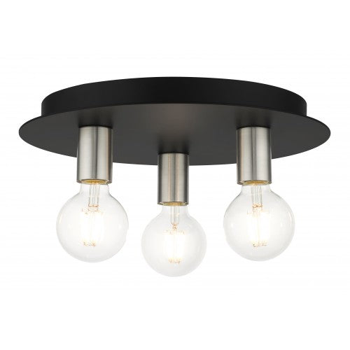 ##Antique Hardware## 3 Light Black Flush Mount
