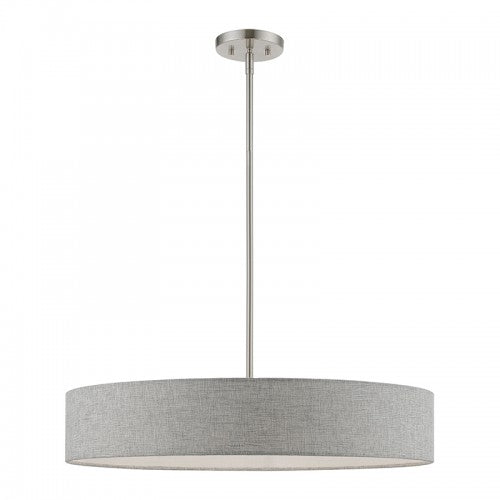 ##Antique Hardware## 5 Light Brushed Nickel with Shiny White Accents Large Drum Pendant