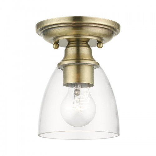 ##Antique Hardware## 1 Light Antique Brass Petite Semi-Flush