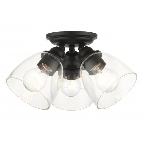 ##Antique Hardware## 3 Light Black Flush Mount