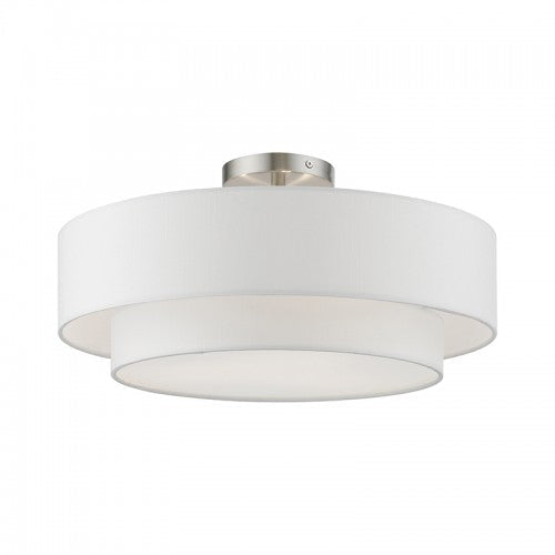 ##Antique Hardware## 3 Light Brushed Nickel Semi-Flush