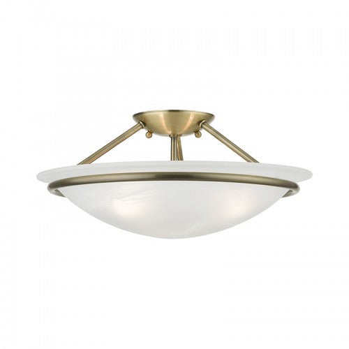 ##Antique Hardware## 3 Light Antique Brass Semi-Flush