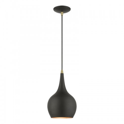 ##Antique Hardware## 1 Light Black with Antique Brass Accents Mini Pendant