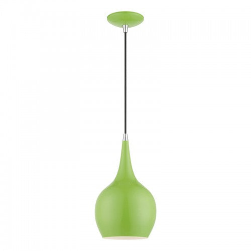 ##Antique Hardware## 1 Light Shiny Apple Green with Polished Chrome Accents Mini Pendant