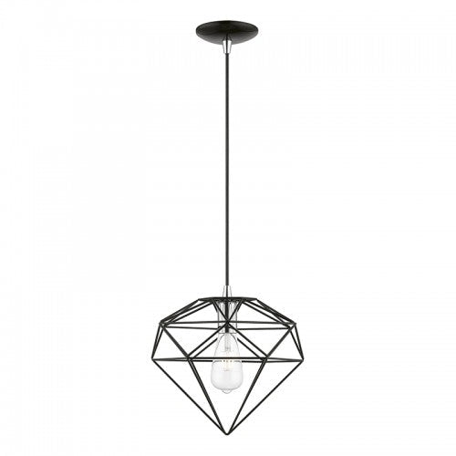 Antique Hardware 1 Light Shiny Black with Polished Chrome Accents Pendant Pendant