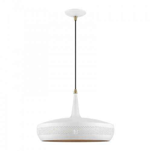 ##Antique Hardware## 1 Light White with Antique Brass Accents Pendant