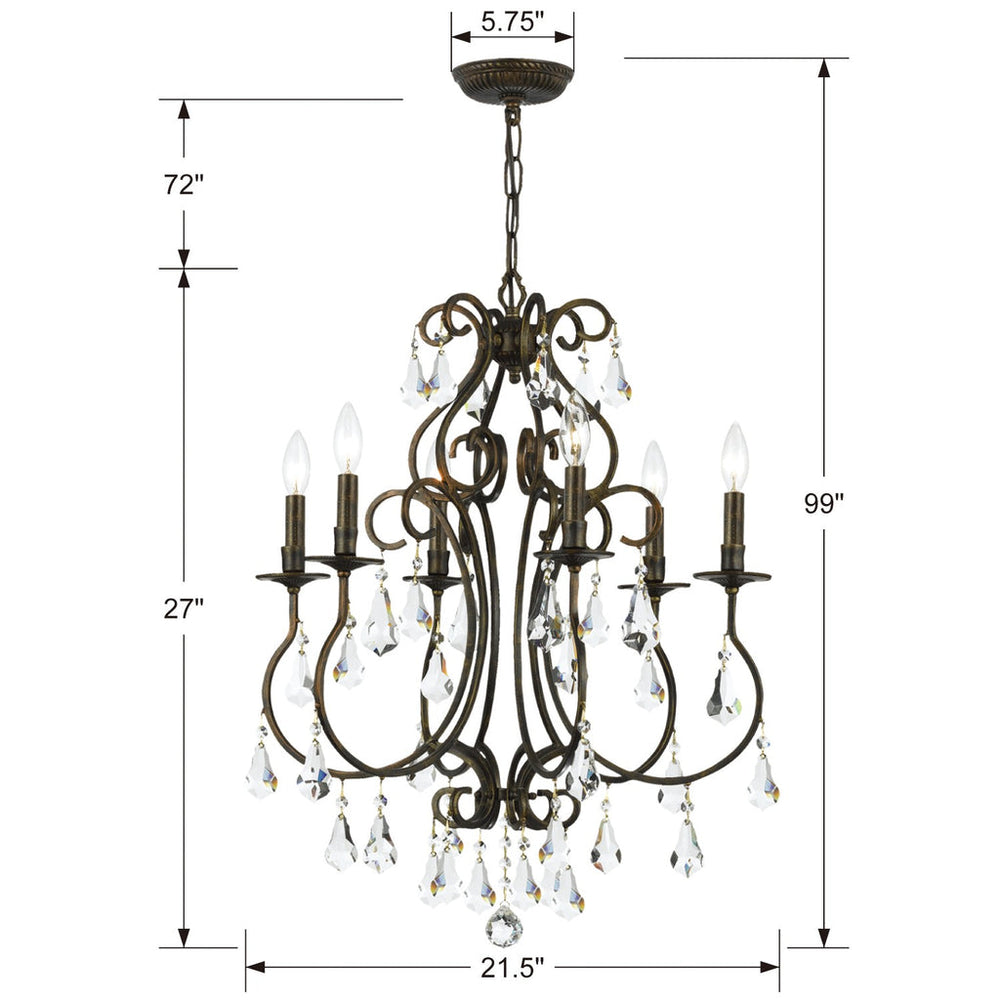 ##Antique Hardware## Ashton 6 Light Swarovski Strass Crystal English Bronze Chandelier