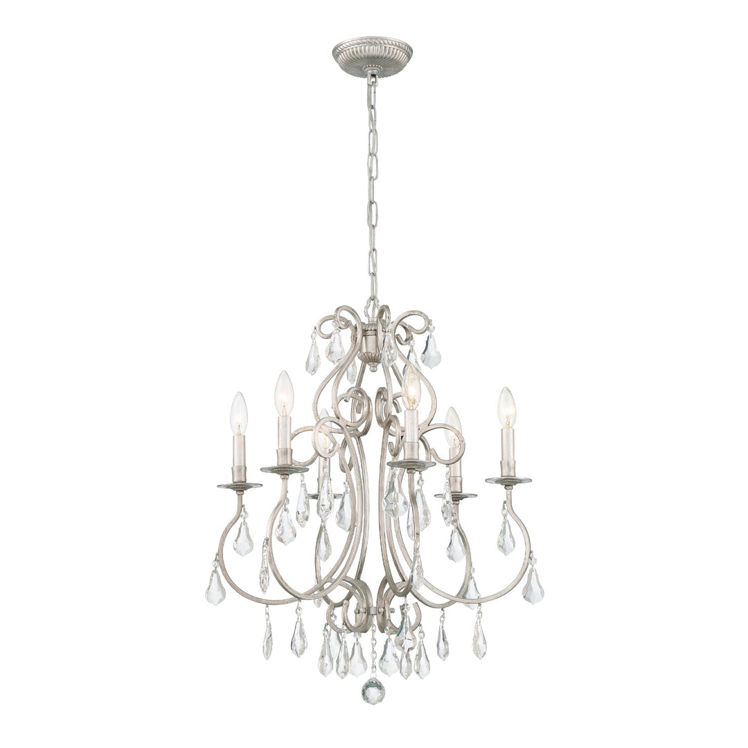 ##Antique Hardware## Ashton 6 Light Swarovski Strass Crystal Olde Silver Chandelier