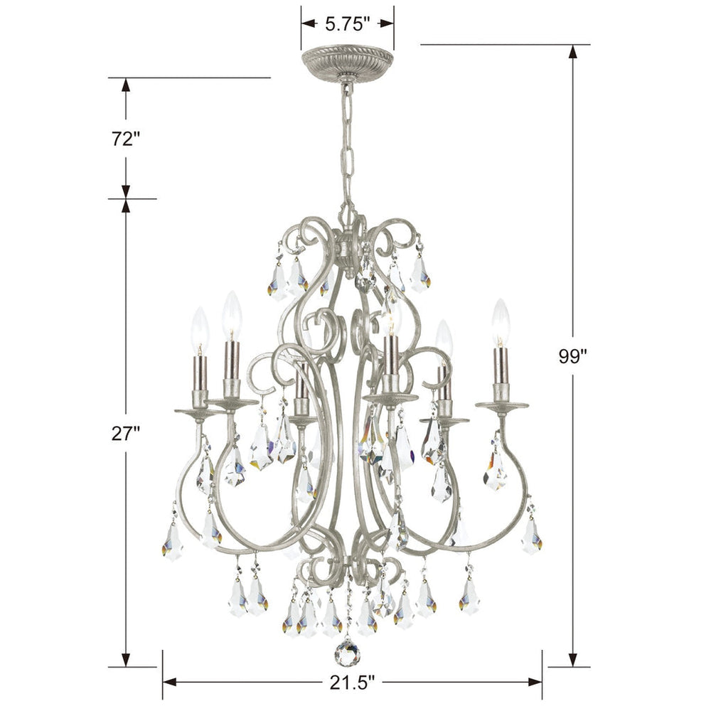 ##Antique Hardware## Ashton 6 Light Swarovski Strass Crystal Olde Silver Chandelier