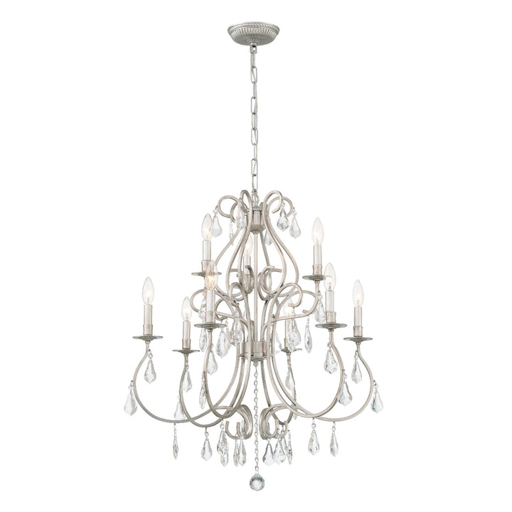 ##Antique Hardware## Ashton 9 Light Swarovski Strass Crystal Olde Silver Chandelier