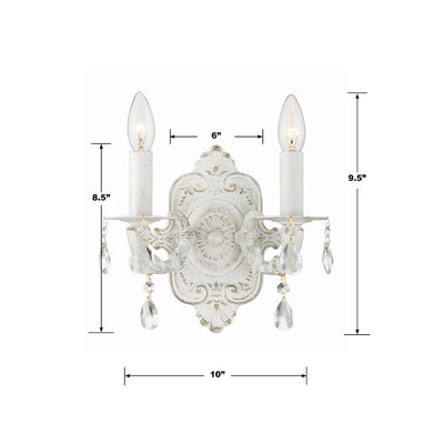 ##Antique Hardware## Paris Market 2 Light Clear Crystal Antique White Sconce