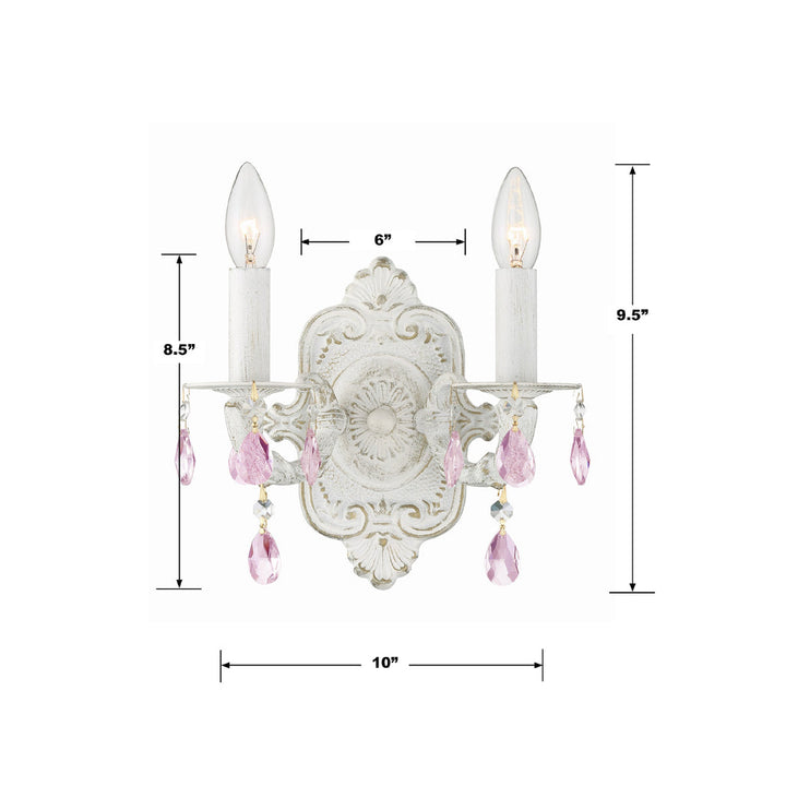 ##Antique Hardware## Paris Market 2 Light Clear Crystal Antique White Sconce