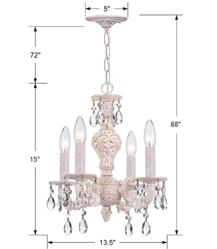 ##Antique Hardware## Paris Market 4 Light Spectra Crystal Antique White Mini Chandelier