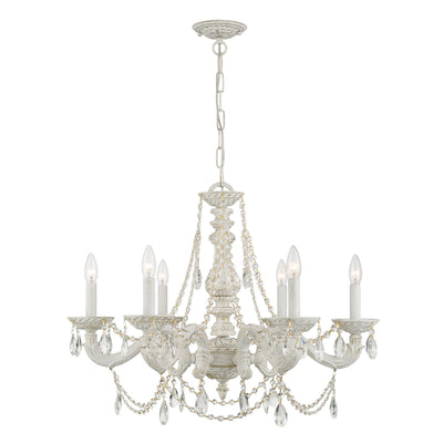 ##Antique Hardware## Paris Market 6 Light Clear Italian Crystal Antique White Chandelier