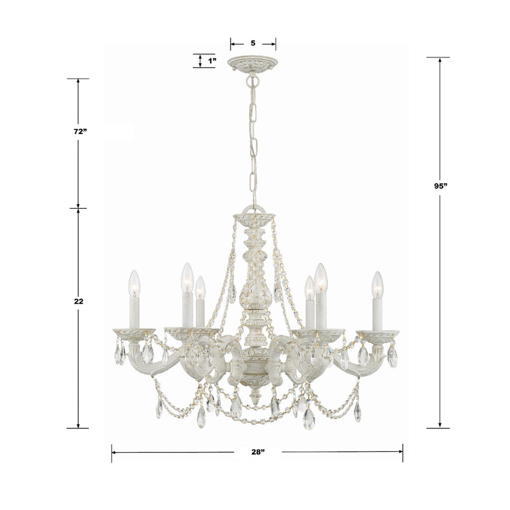 ##Antique Hardware## Paris Market 6 Light Clear Italian Crystal Antique White Chandelier
