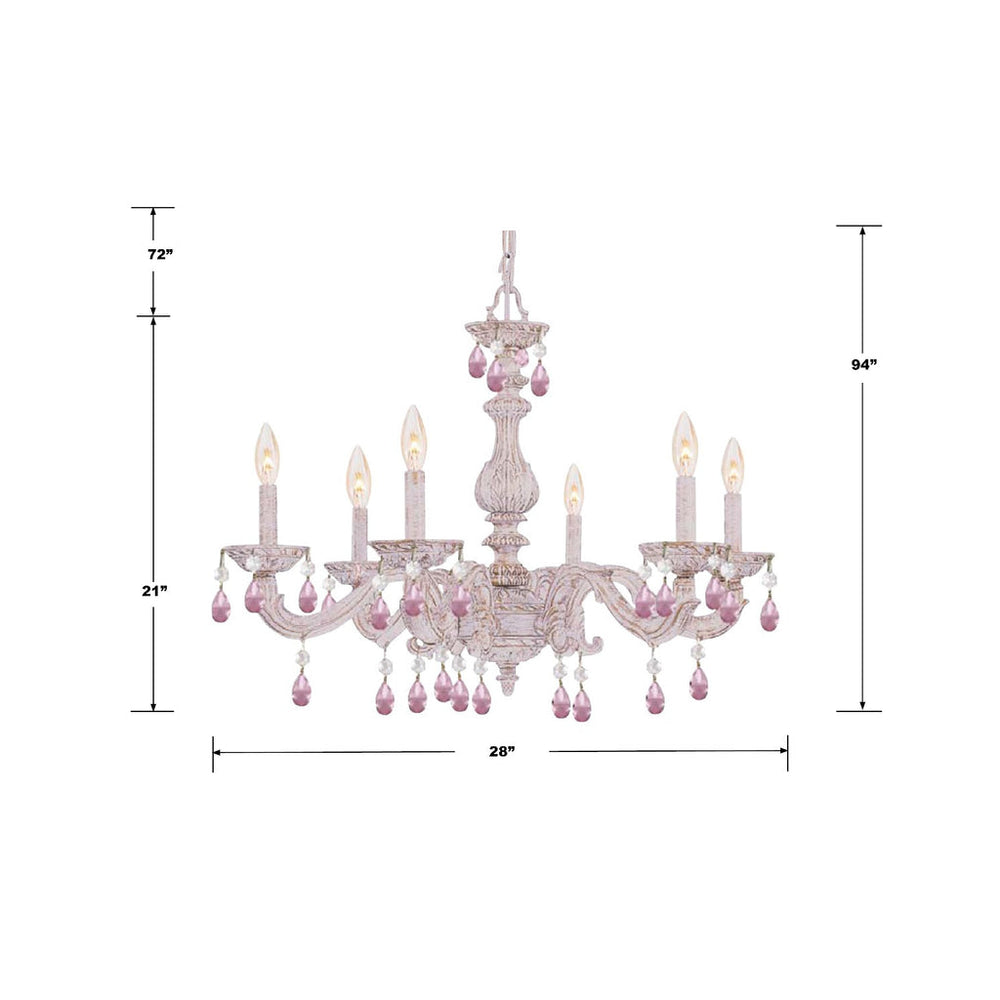 ##Antique Hardware## Paris Market 6 Light Rose Crystal Antique White Chandelier