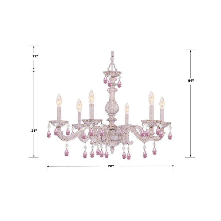 ##Antique Hardware## Paris Market 6 Light Rose Crystal Antique White Chandelier