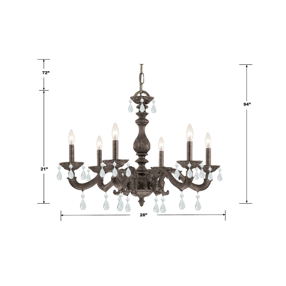 ##Antique Hardware## Paris Market 6 Light Clear Crystal Venetian Bronze Chandelier