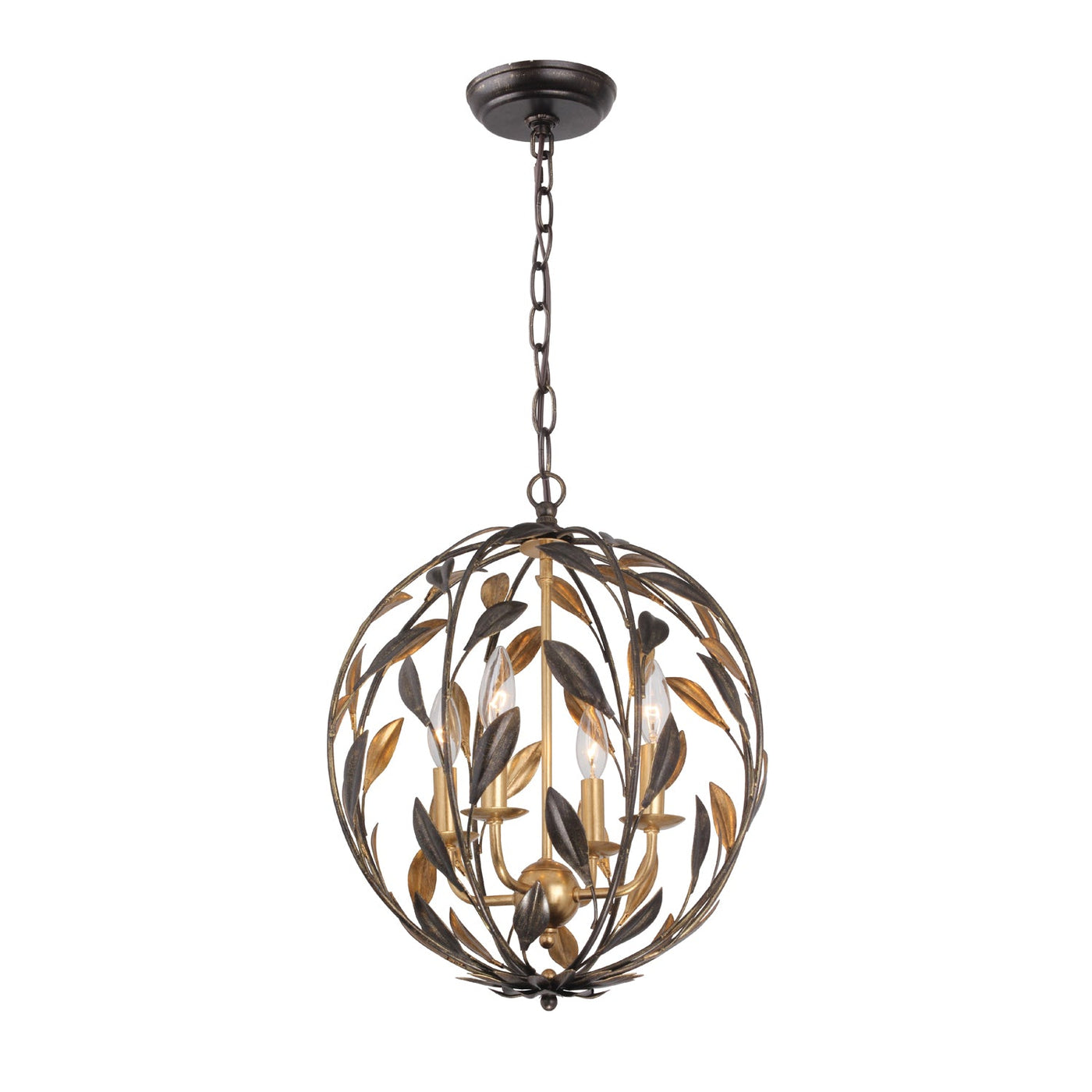 ##Antique Hardware## Broche 4 Light English Bronze + Antique Gold Sphere Mini Chandelier