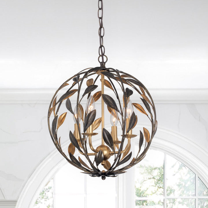 ##Antique Hardware## Broche 4 Light English Bronze + Antique Gold Sphere Mini Chandelier