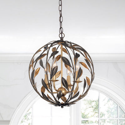##Antique Hardware## Broche 4 Light English Bronze + Antique Gold Sphere Mini Chandelier