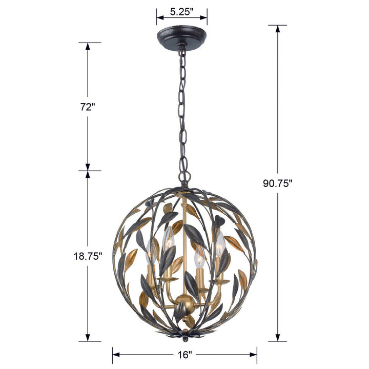 ##Antique Hardware## Broche 4 Light English Bronze + Antique Gold Sphere Mini Chandelier