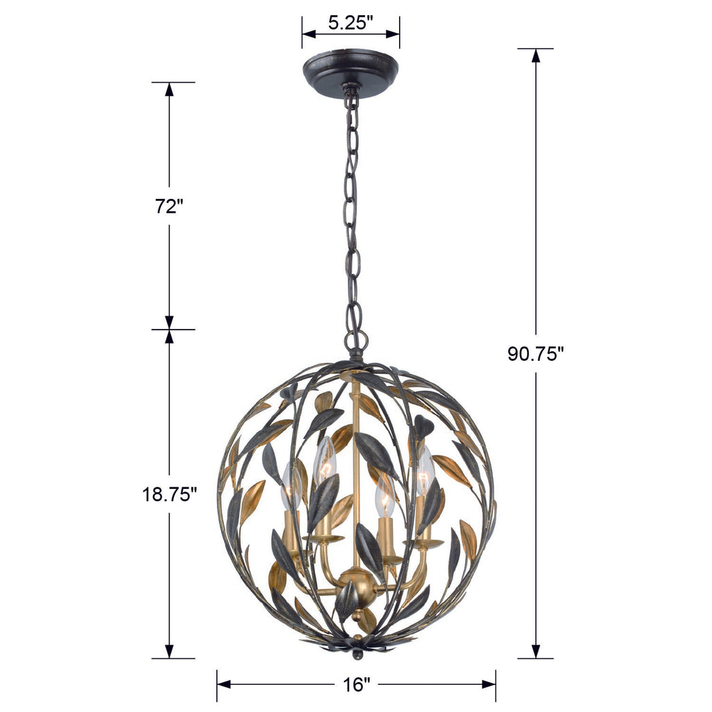 ##Antique Hardware## Broche 4 Light English Bronze + Antique Gold Sphere Mini Chandelier
