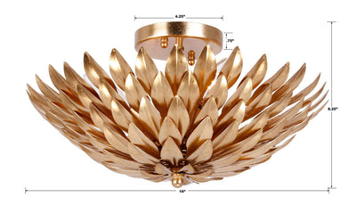 ##Antique Hardware## Broche 4 Light Antique Gold Semi Flush Mount