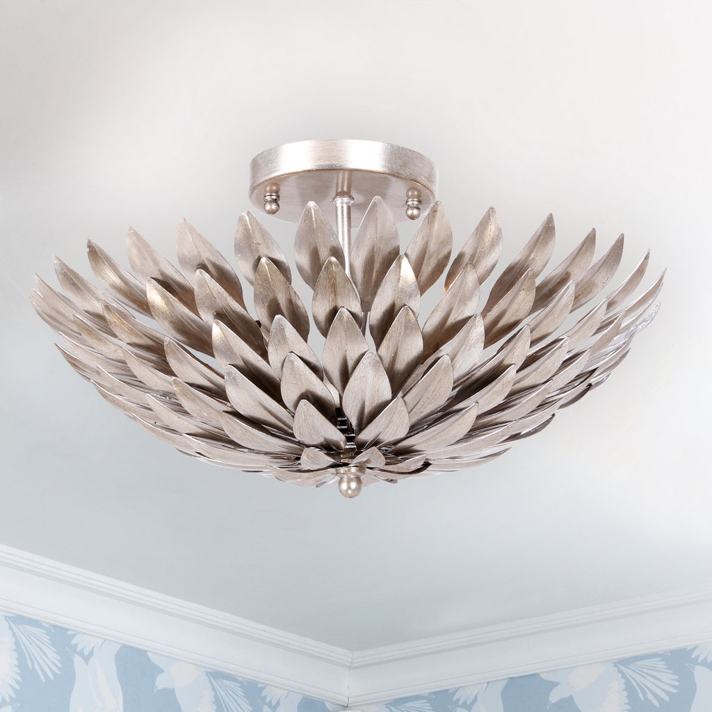 ##Antique Hardware## Broche 4 Light Antique Silver Semi Flush Mount