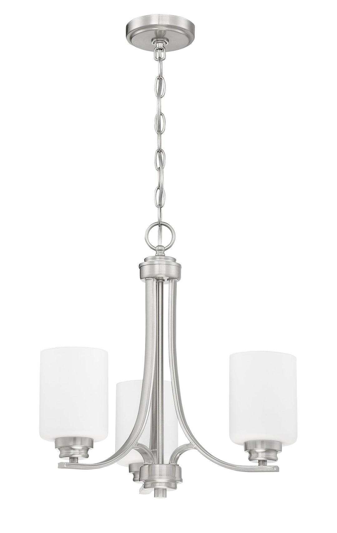 ##Antique Hardware## Bolden 3 Light Chandelier in Brushed Polished Nickel (White Glass)