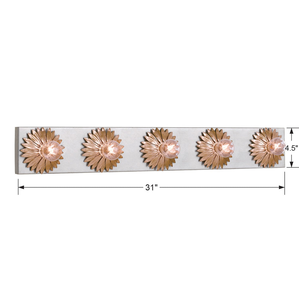##Antique Hardware## Broche 5 Light Antique Gold + Antique Silver Bathroom Vanity