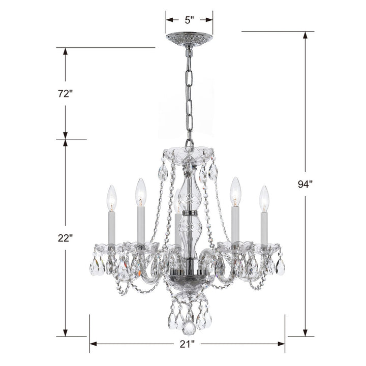 ##Antique Hardware## Traditional Crystal 5 Light Spectra Crystal Polished Chrome Chandelier